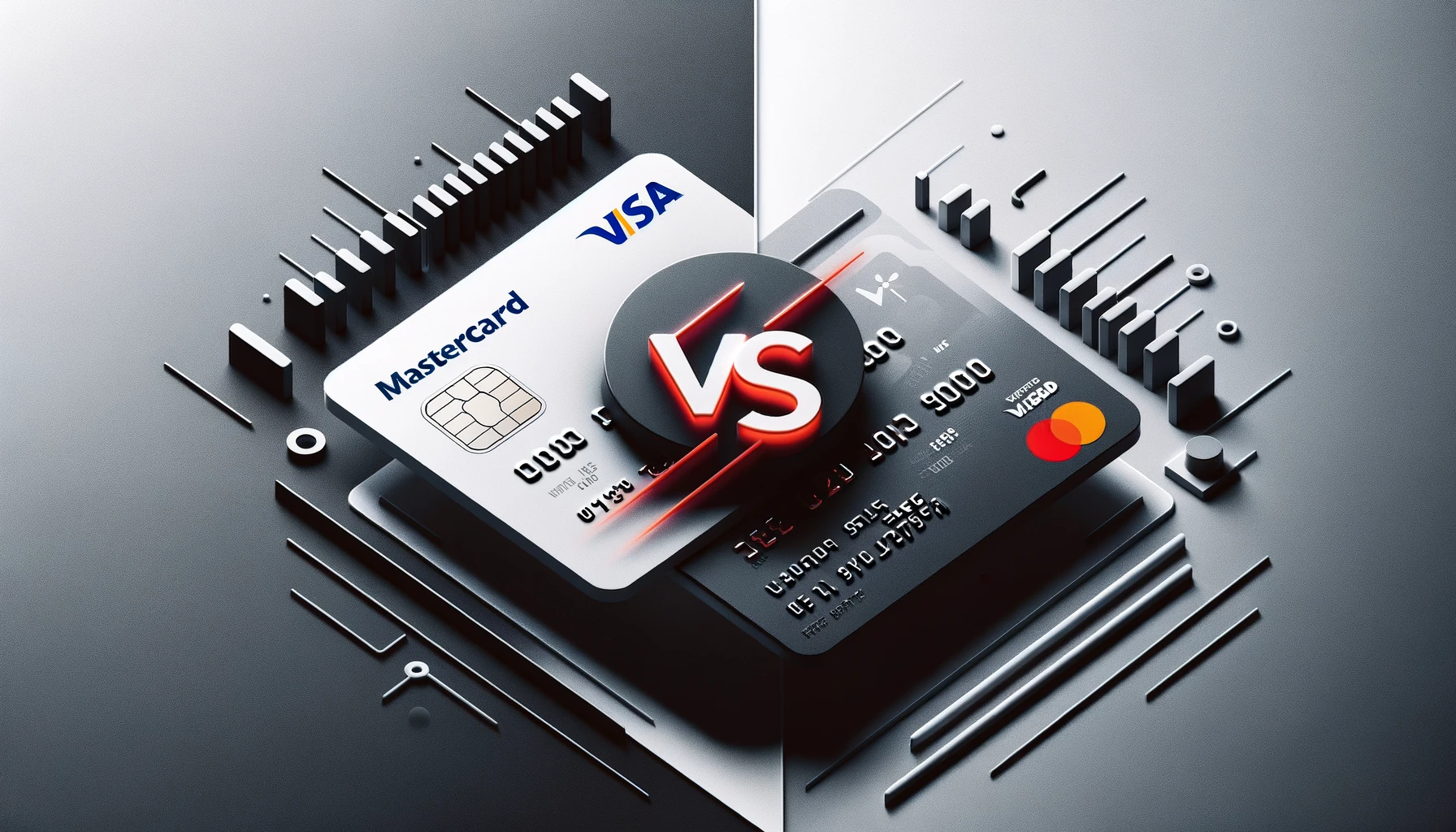 Comparação Visa ou Mastercard com dois cartões de crédito, um Visa à esquerda e um Mastercard à direita.